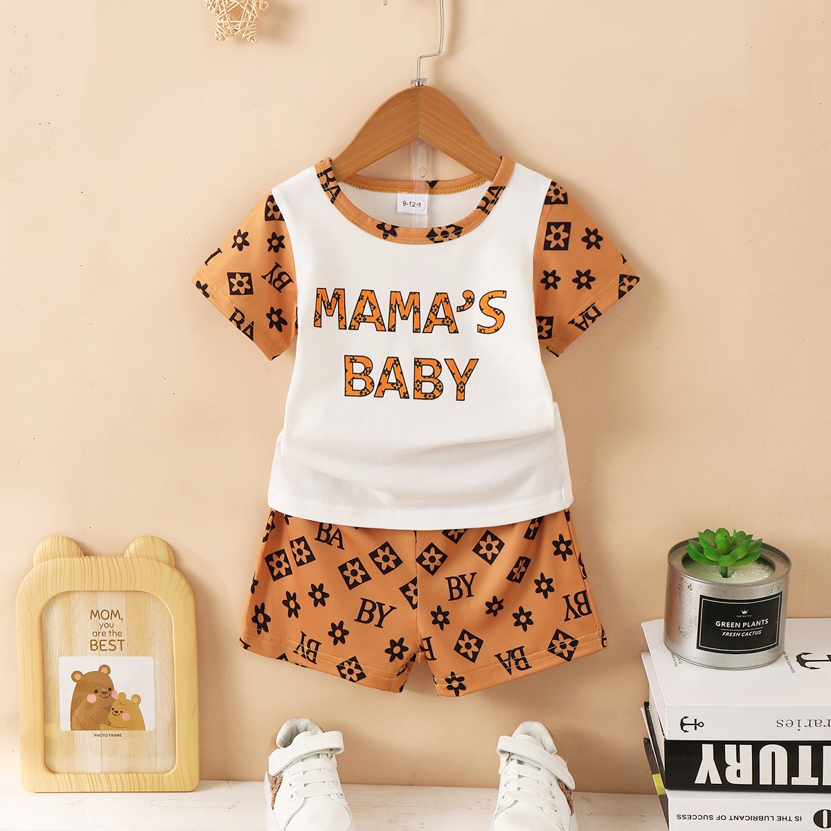 2pcs Baby Boy Color-Block Print Tee & All-Over Floral Shorts
