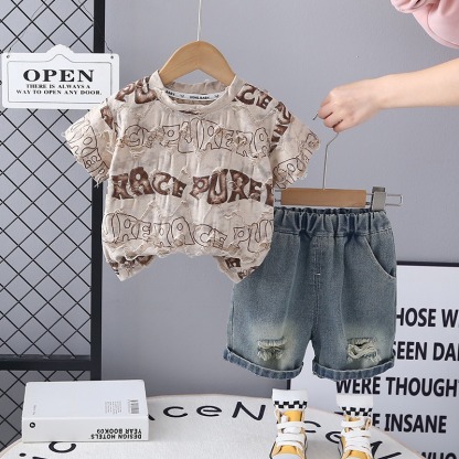 2pcs Toddler Boys Distressed Short Sleeve & Shorts