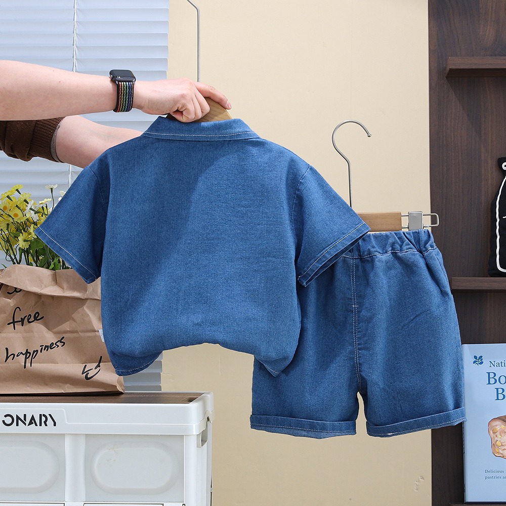 2pcs Toddler Boys Denim Jacket & Shorts