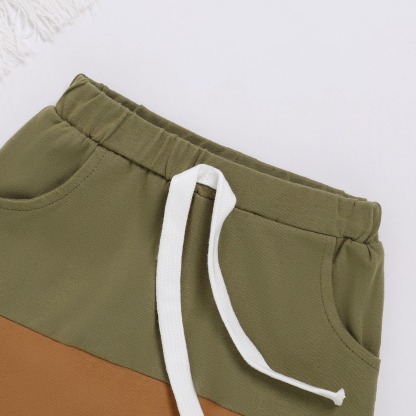 2pcs Toddler Boys Patchwork Tank Top & Roll-Up Cargo Shorts