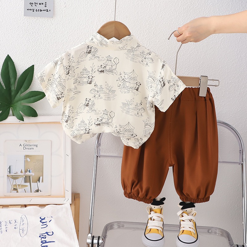 2pcs Toddler Boys Printed Shirt & Cuffed Pants