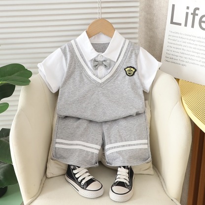 2pcs Toddler Boys Preppy Style Short Sleeve & Shorts