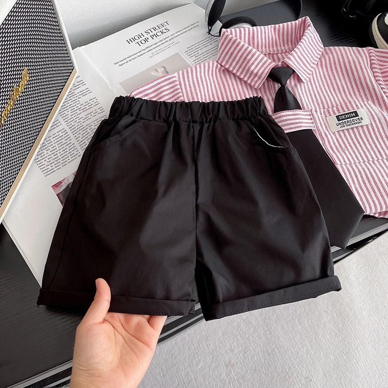 2pcs Toddler Boys Vertical Stripe Shirt & Formal Pants