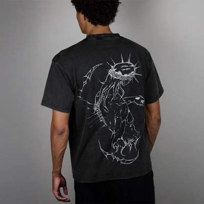 Unisex Fearless Cross Print Acid Washed T-Shirt