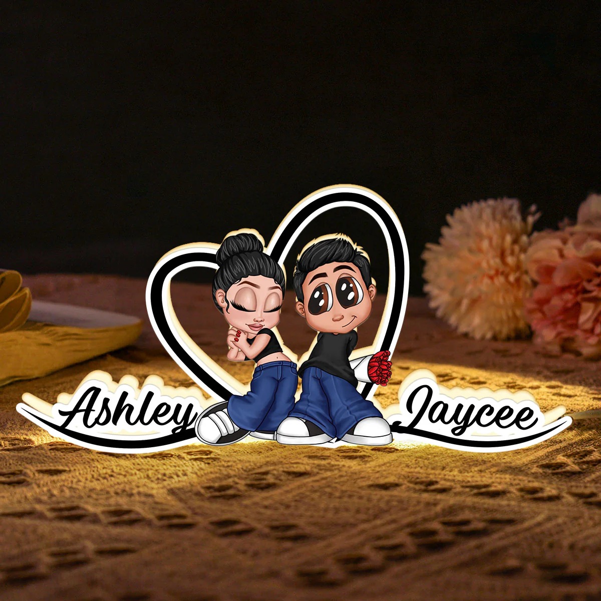 Personalized Y2K Couple Heart-Shaped Names Light Box