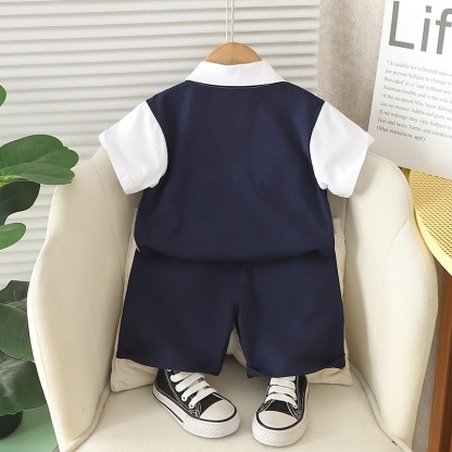 2pcs Toddler Boys Preppy Style Short Sleeve & Shorts