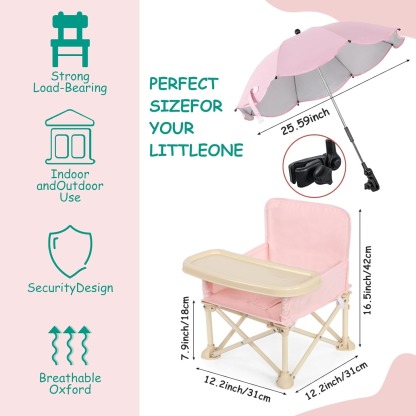Kids Folding Beach Chair with Umbrella – Portable Travel Seat with Tray & Storage Bag 🏖️☀️👶