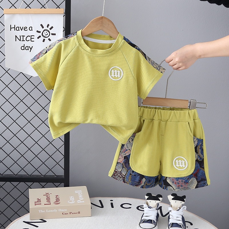 2pcs Toddler Boys Color-Block Short-Sleeve Top & Shorts