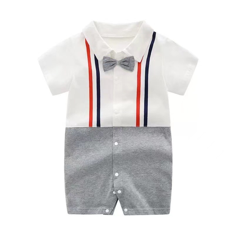 Baby Boy Red & Blue Striped Suspenders Jumpsuits