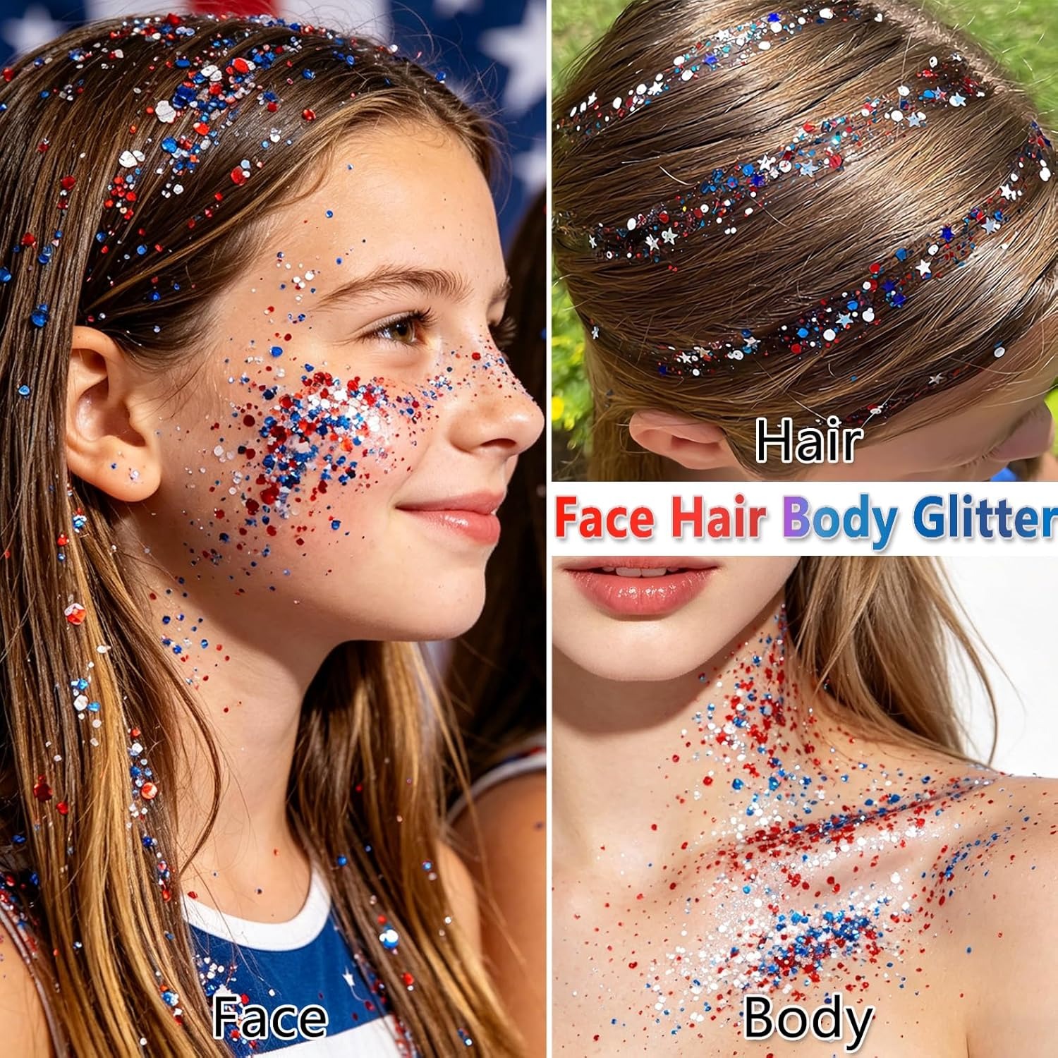 Patriotic Red, White & Blue Body Glitter Stick – Long-Lasting Festival Sparkle for Face, Hair & Body ✨🇺🇸