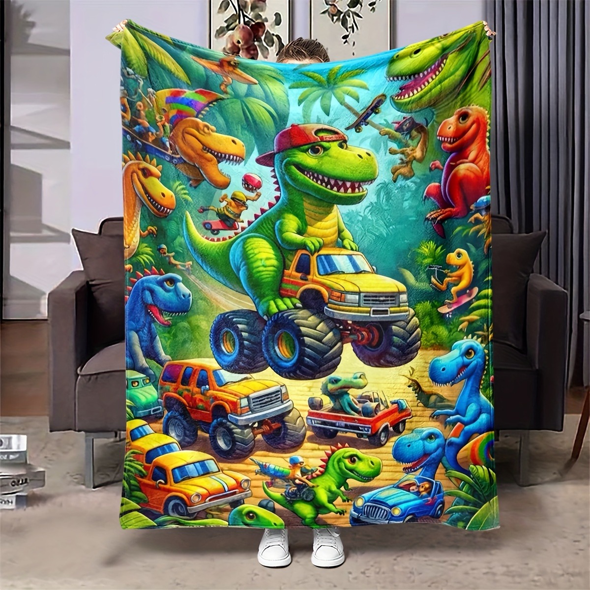 Dinosaur Truck Flannel Blanket