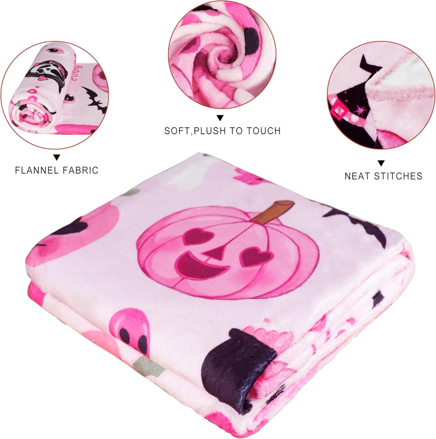 Pink Pumpkin Skull  Halloween Blanket