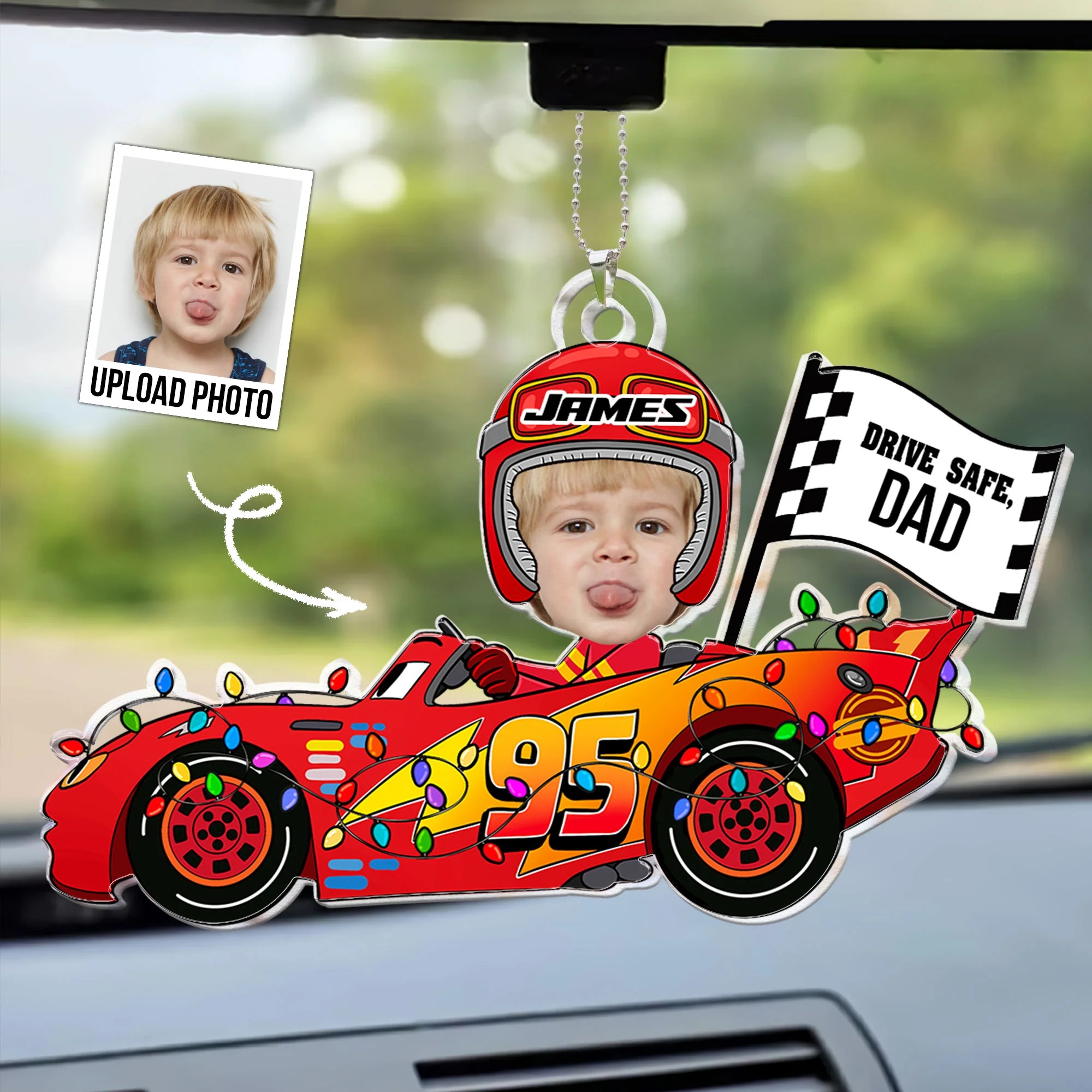 Personalized Photo Rear View Mirror Accessory - Drive Safe Daddy Custom Face Kid