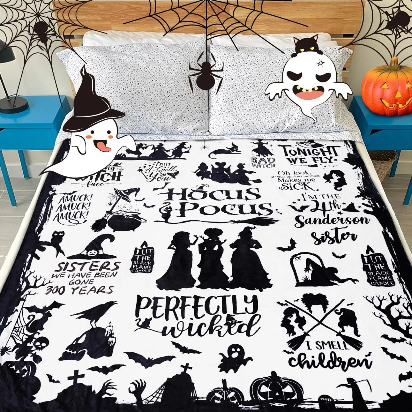 Halloween Hocus Pocus Witch Print Flannel Throw Blanket