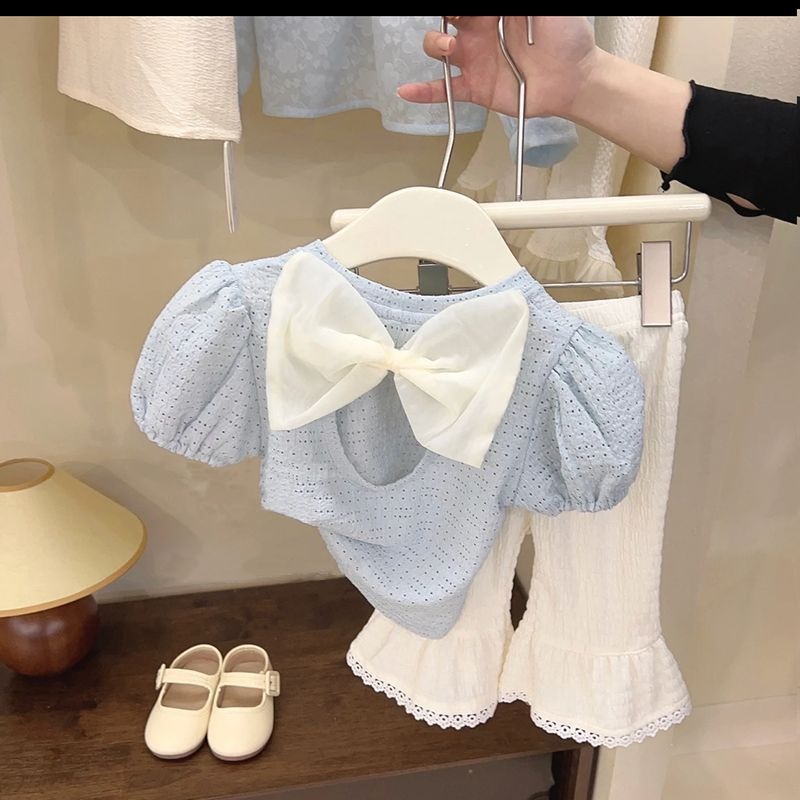 2pcs Toddler Girls Bow Backless Camisole & Flared Pants