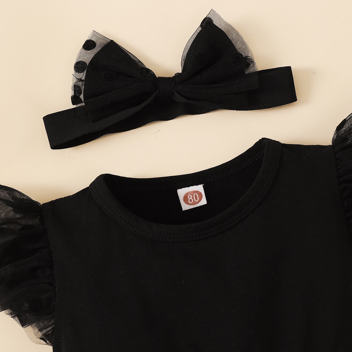 2pcs Baby Girl Sleeveless Mesh Insert Onesies & Headband