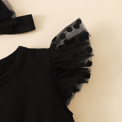 2pcs Baby Girl Sleeveless Mesh Insert Onesies & Headband