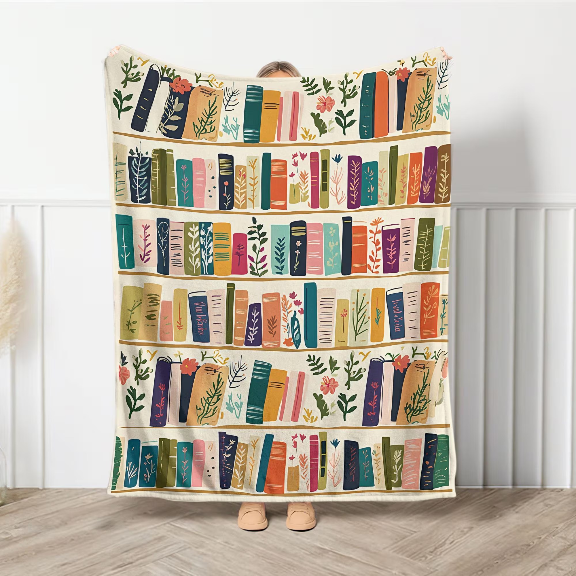 Vintage Bookshelf Library Throw Blanket