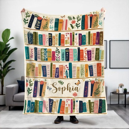 Vintage Bookshelf Library Throw Blanket