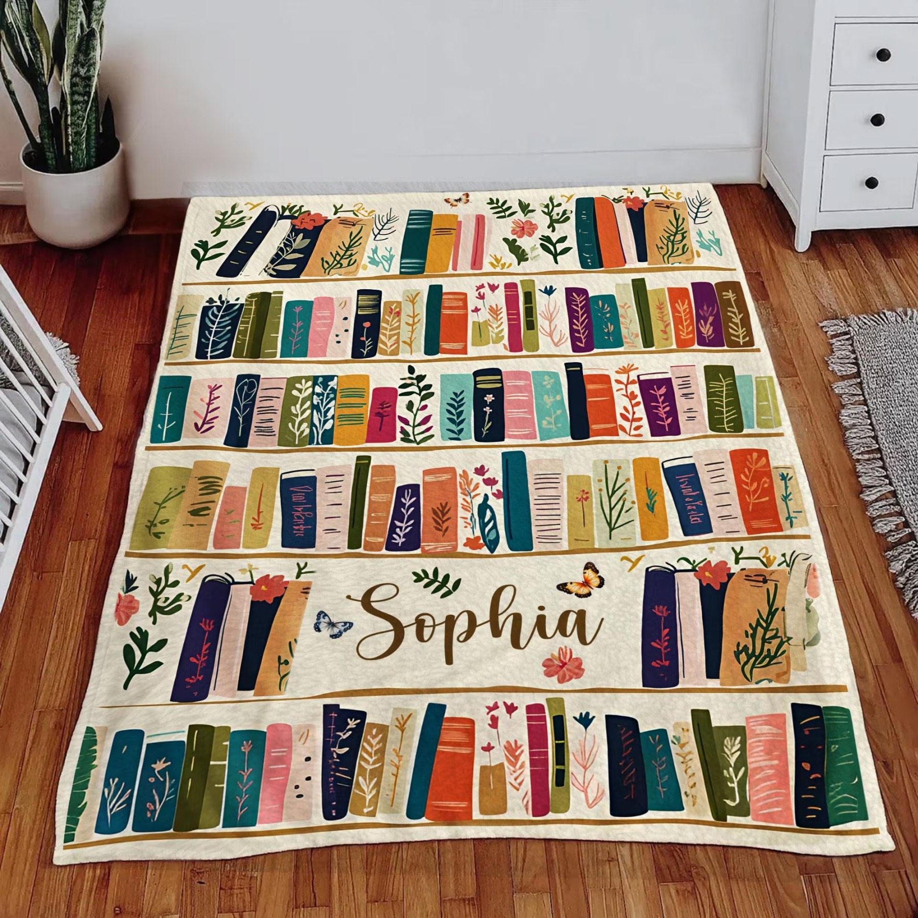 Vintage Bookshelf Library Throw Blanket