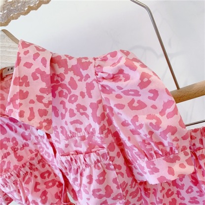2pcs Toddler Girls Pink Leopard Print High-Waist Top & Skirt