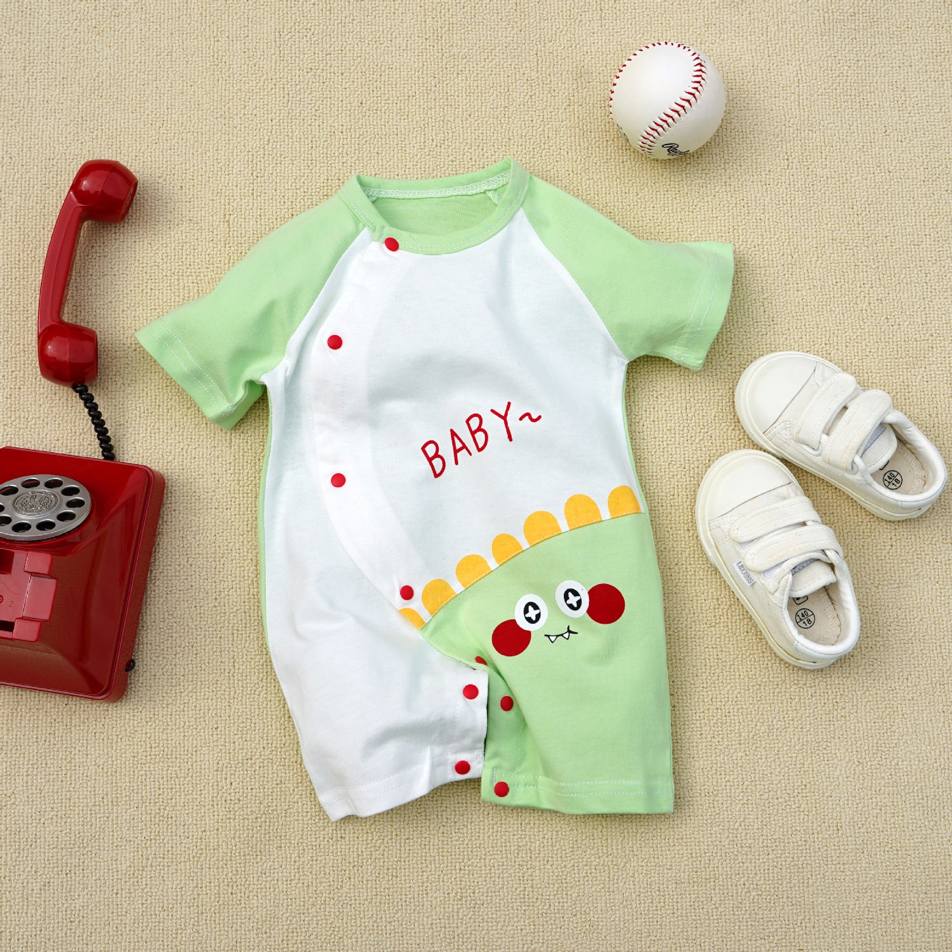 Baby Boy Star-Eyed Dinosaur Jumpsuits
