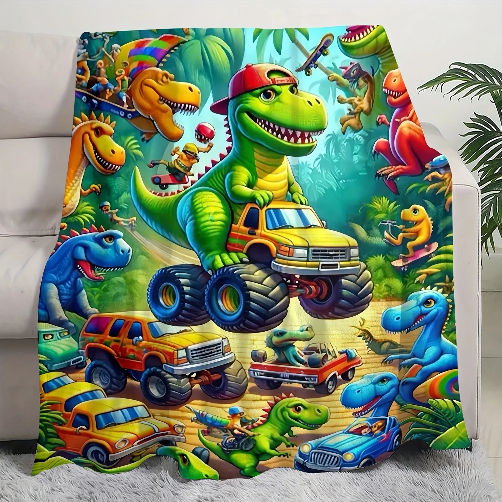 Dinosaur Truck Flannel Blanket