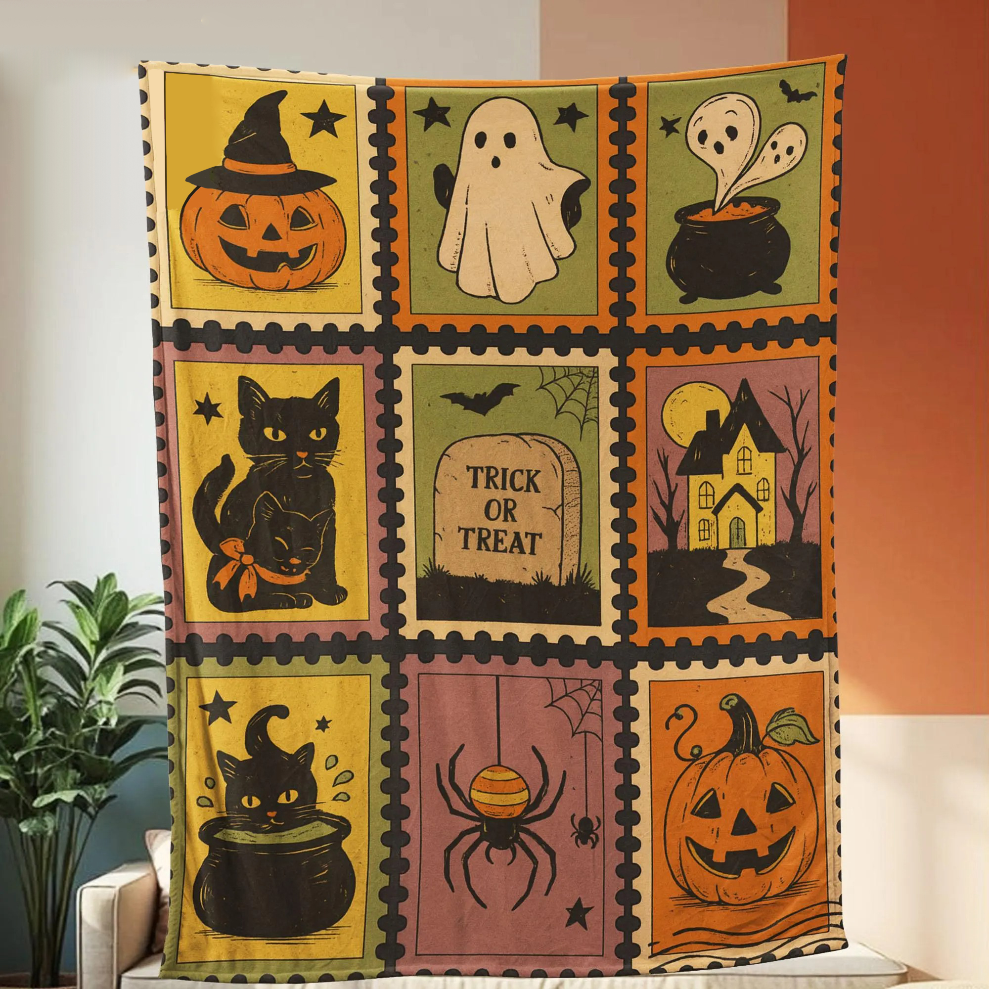 Retro Halloween Fleece Blanket