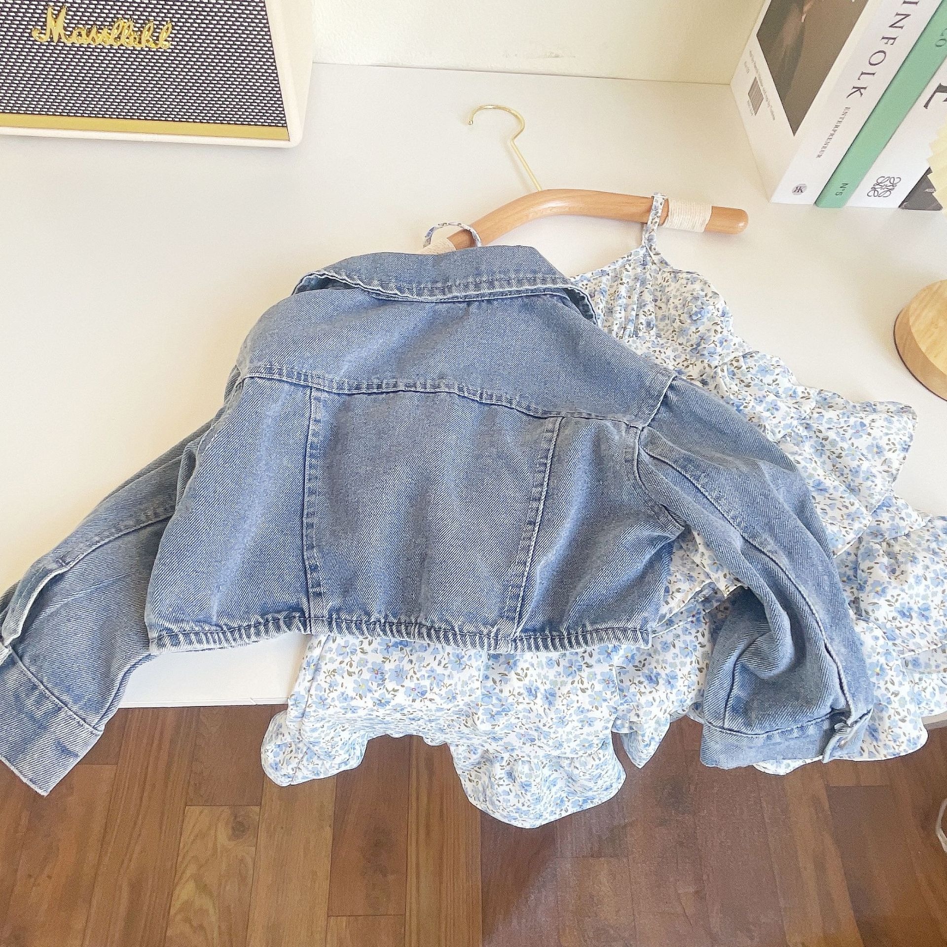 2pcs Toddler Girls Denim Jacket & Chiffon Slip Dress