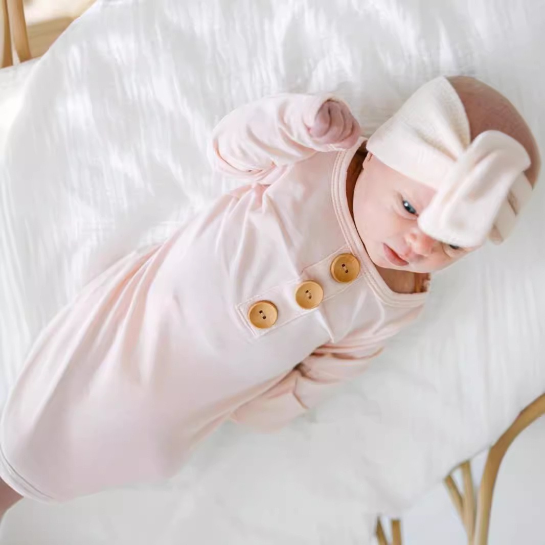 Solid Olive Bamboo Baby Knot Gown & Hat