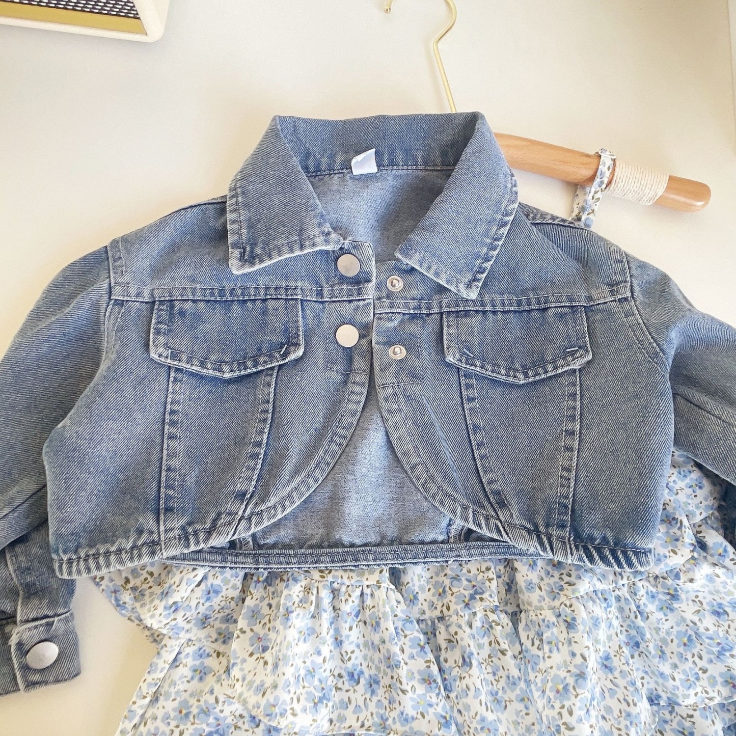 2pcs Toddler Girls Denim Jacket & Chiffon Slip Dress