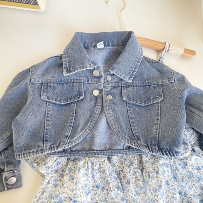 2pcs Toddler Girls Denim Jacket & Chiffon Slip Dress