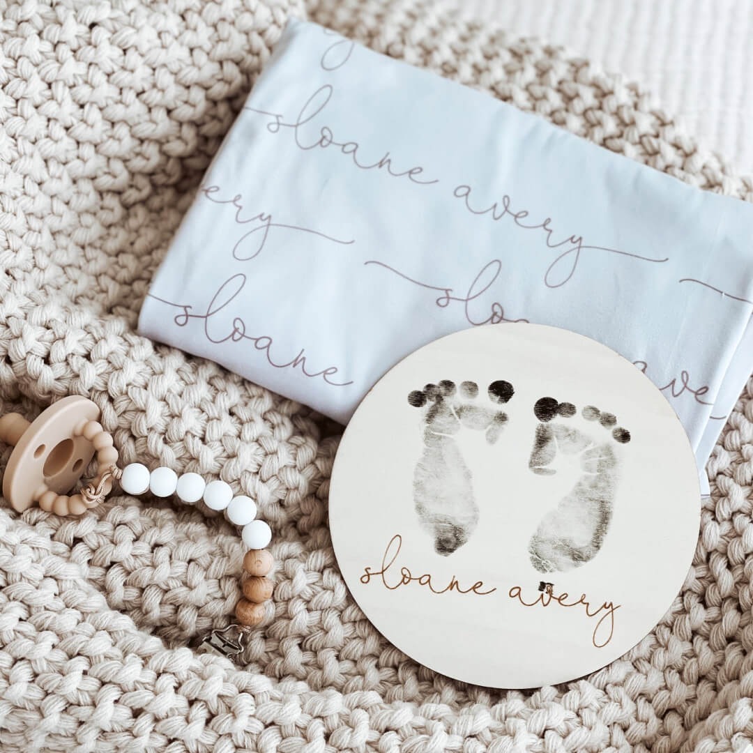 Personalized Baby Footprint Wood Announcement