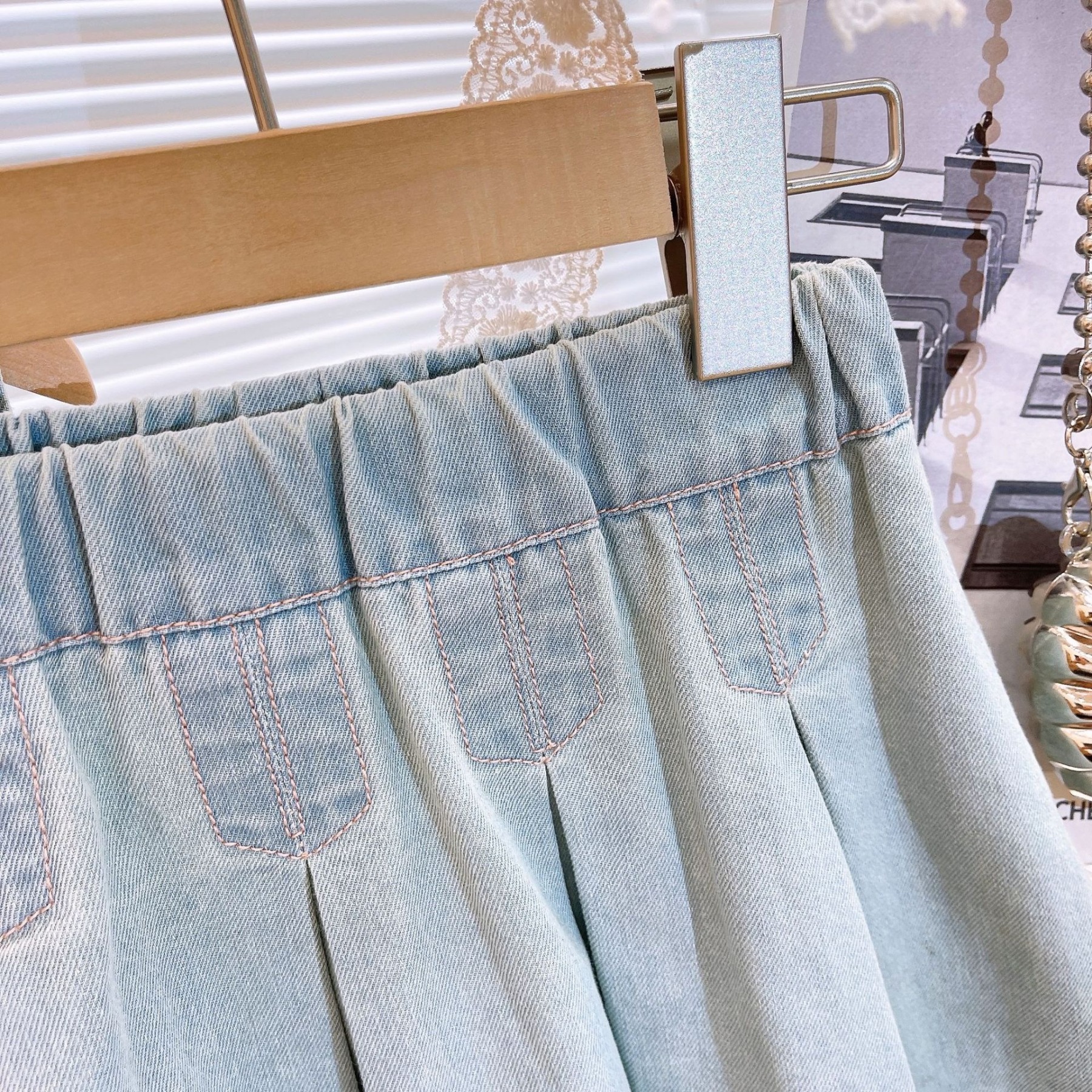 2pcs Toddler Girls Denim Sleeveless Top & Pleated Skirt