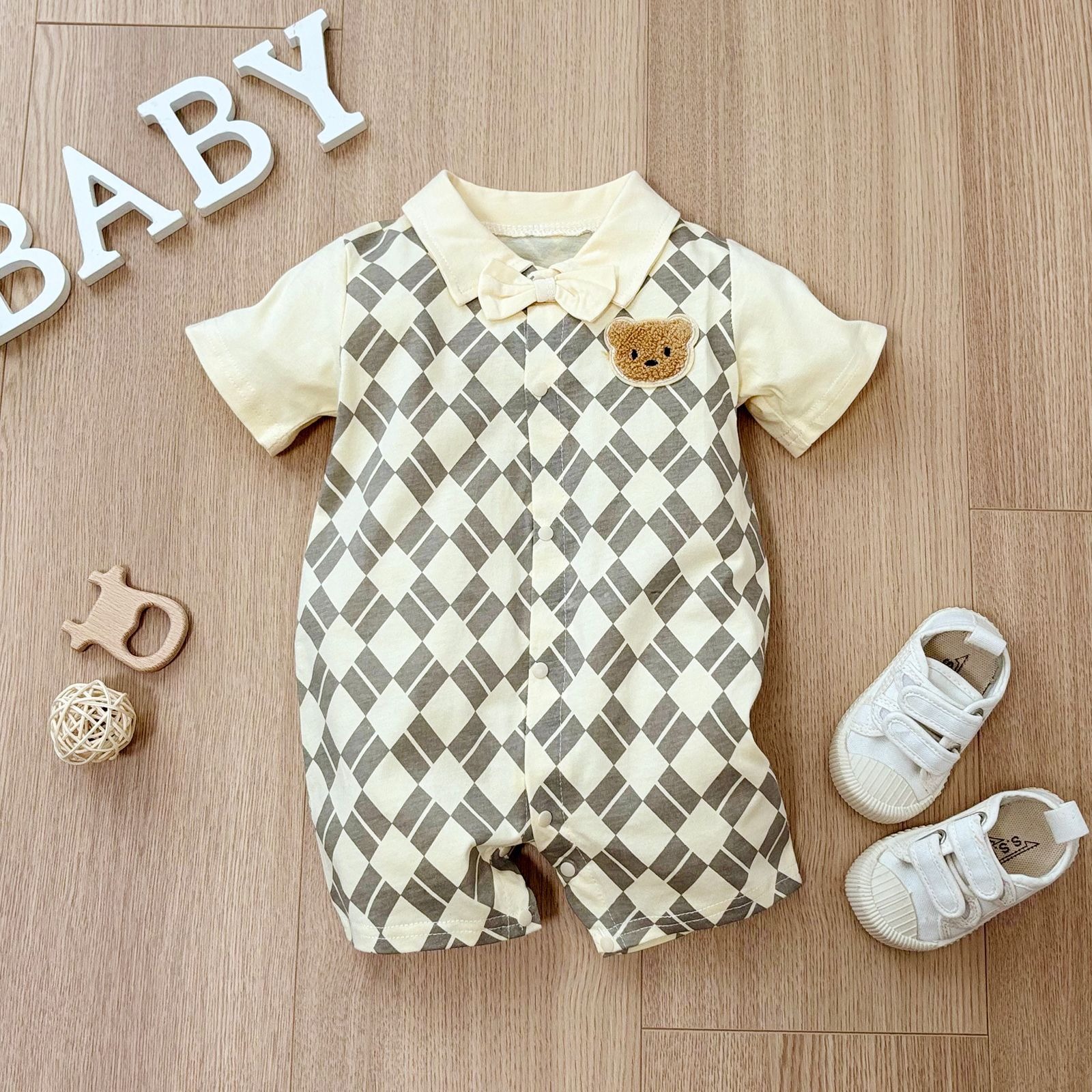 Baby Boy All-Over Diamond Bear Print Jumpsuits