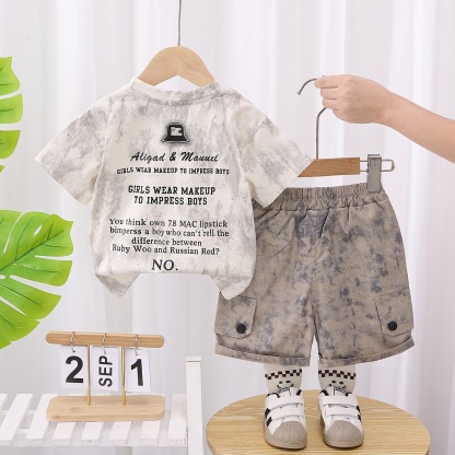 2pcs Toddler Boys Vintage Wash Tee & Shorts