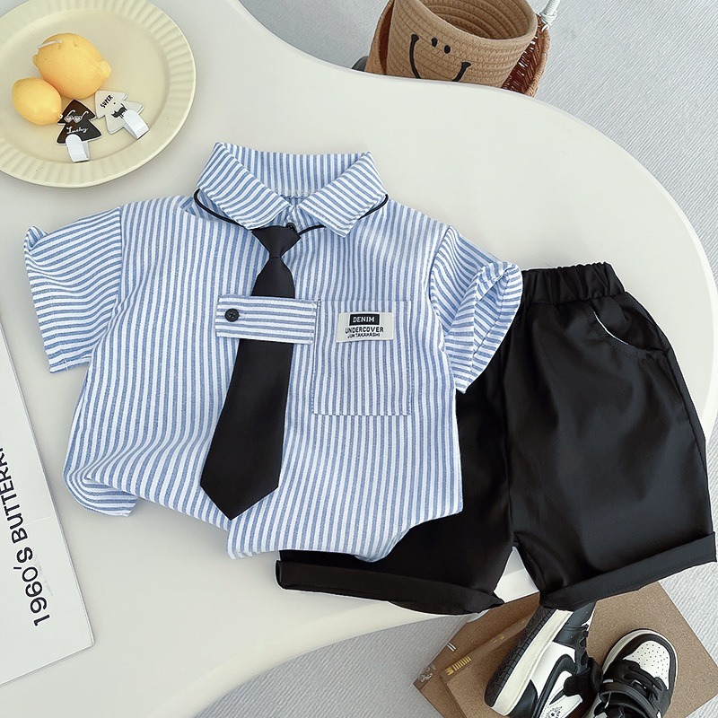 2pcs Toddler Boys Vertical Stripe Shirt & Formal Pants