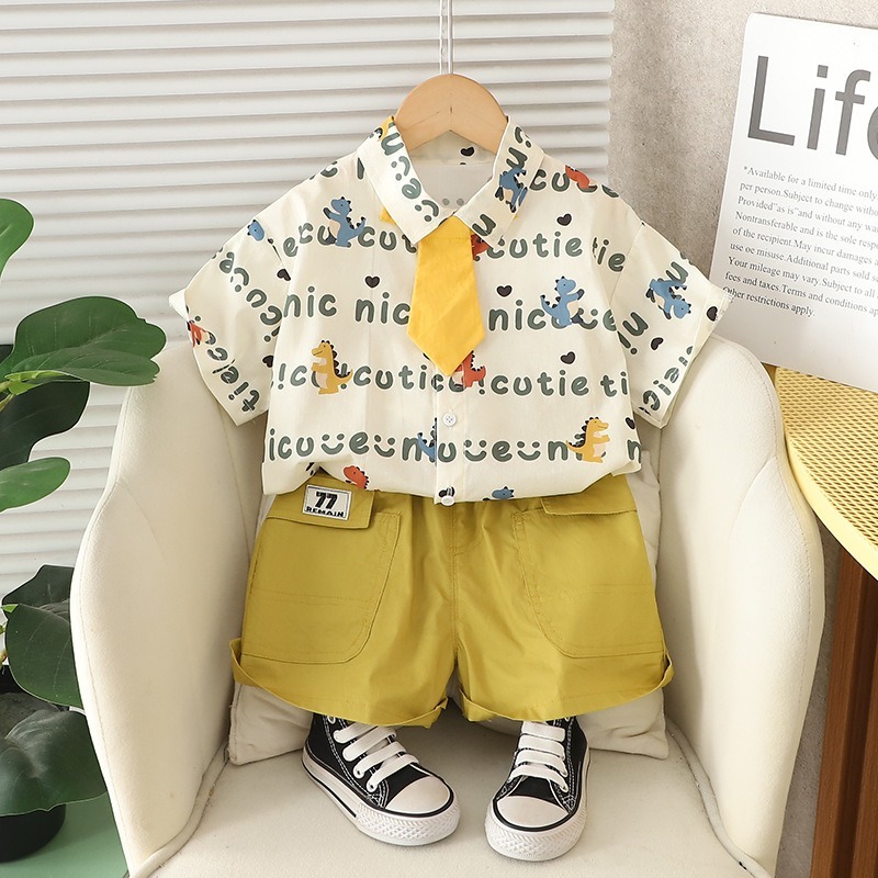 2pcs Toddler Boys Graphic Printed Short-Sleeve Shirt & Shorts