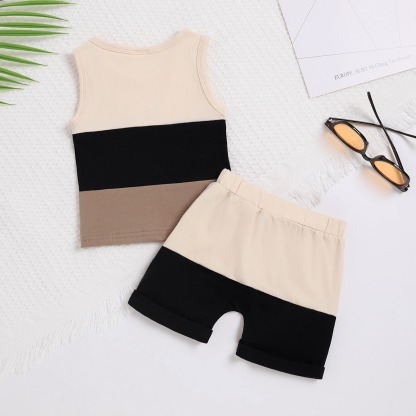 2pcs Toddler Boys Patchwork Tank Top & Roll-Up Cargo Shorts