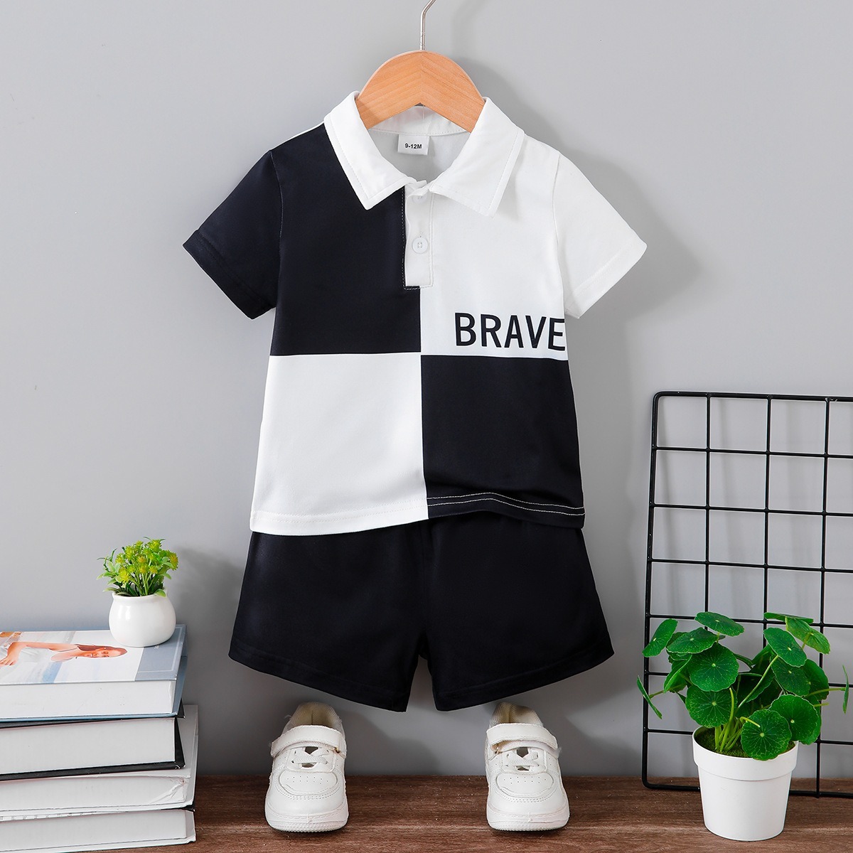 2pcs Baby Boy Contrast Collar Polo & Shorts