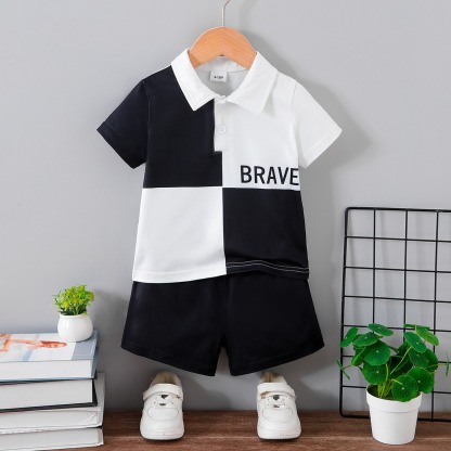 2pcs Baby Boy Contrast Collar Polo & Shorts