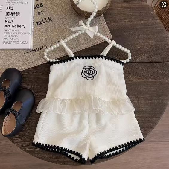 2pcs Toddler Girls Camellia Print Bandeau Top & Shorts