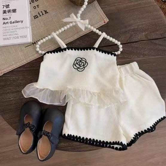 2pcs Toddler Girls Camellia Print Bandeau Top & Shorts