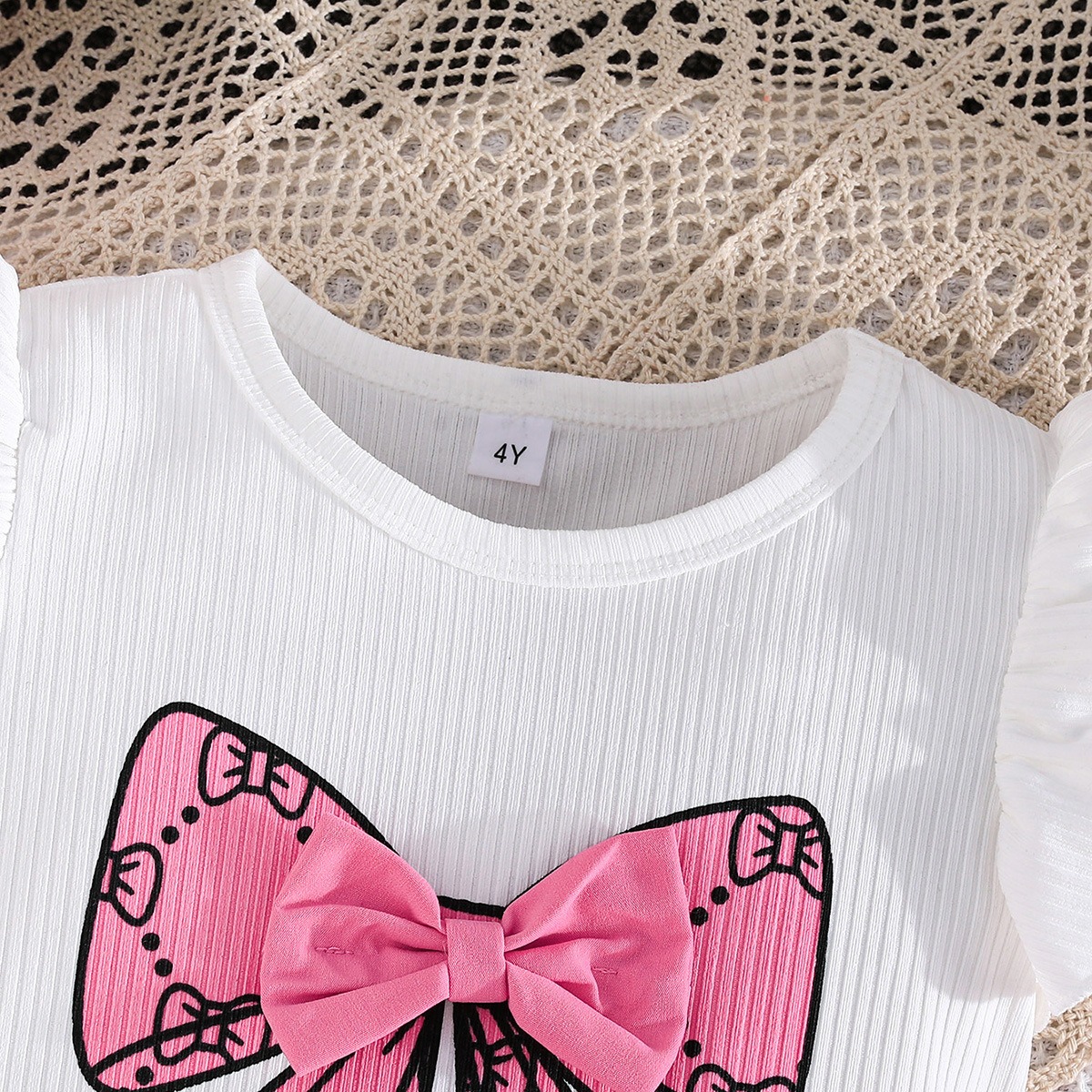 2pcs Toddler Girls Ruffle Sleeve Bow Blouse With Pleated Skirt