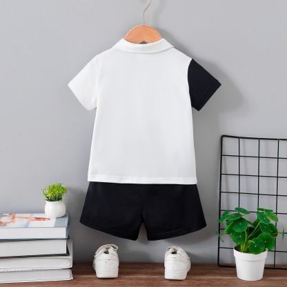 2pcs Baby Boy Contrast Collar Polo & Shorts