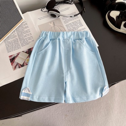 2pcs Toddler Boys Striped Short Sleeve & Shorts With Round Label Detail