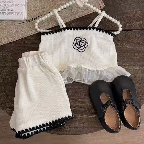 2pcs Toddler Girls Camellia Print Bandeau Top & Shorts