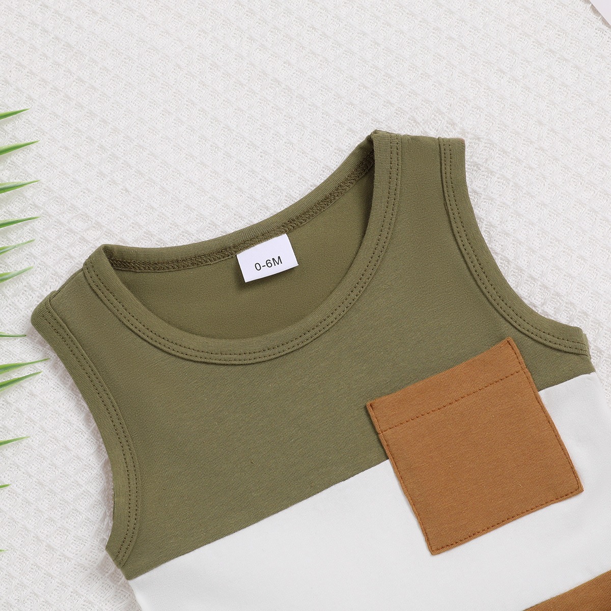 2pcs Toddler Boys Patchwork Tank Top & Roll-Up Cargo Shorts