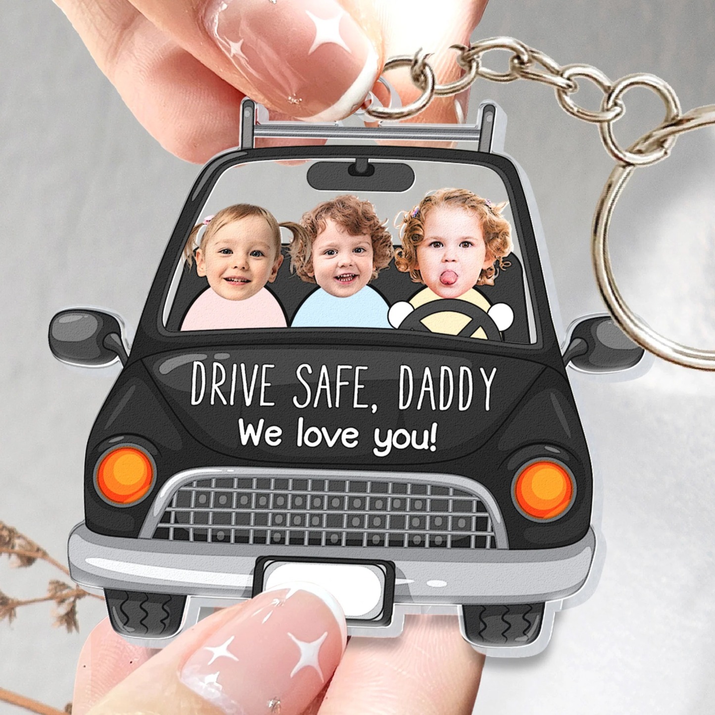 Custom Babies Face Drive Safe Daddy - Personalized Acrylic Photo Keychain
