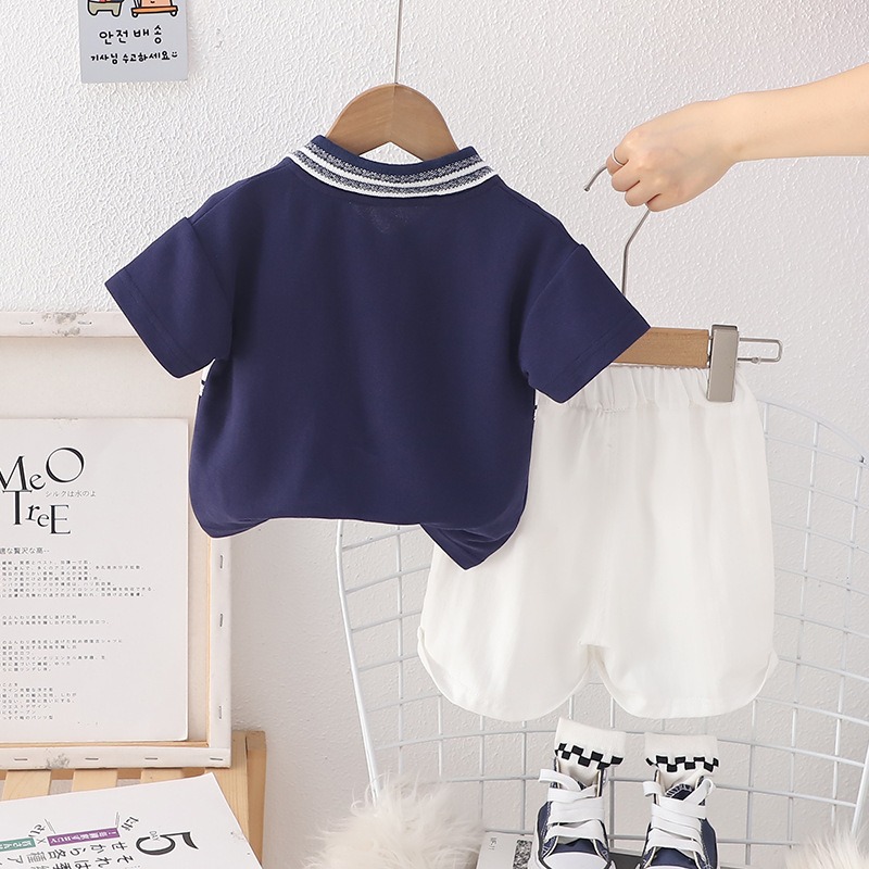 2pcs Toddler Boys Letter Print Polo & Solid Shorts